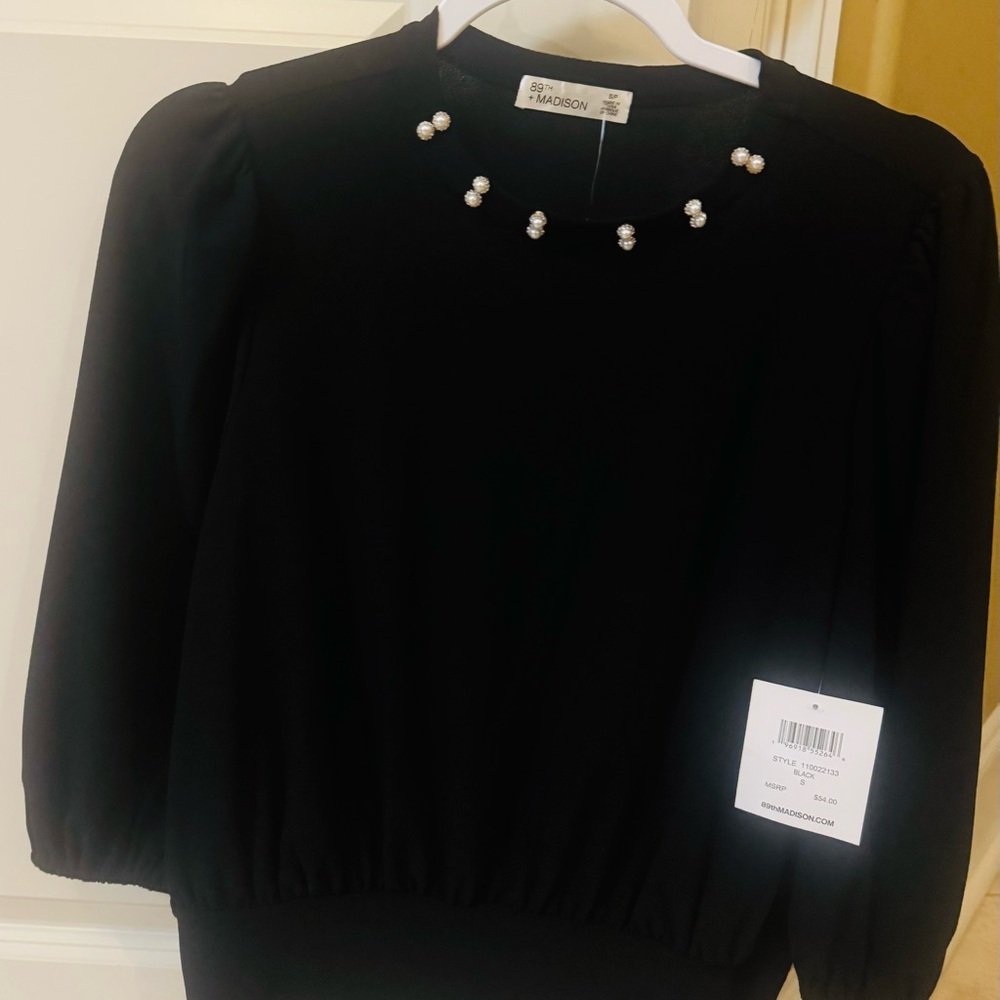 Madison Black Blouse with Pearl Accents